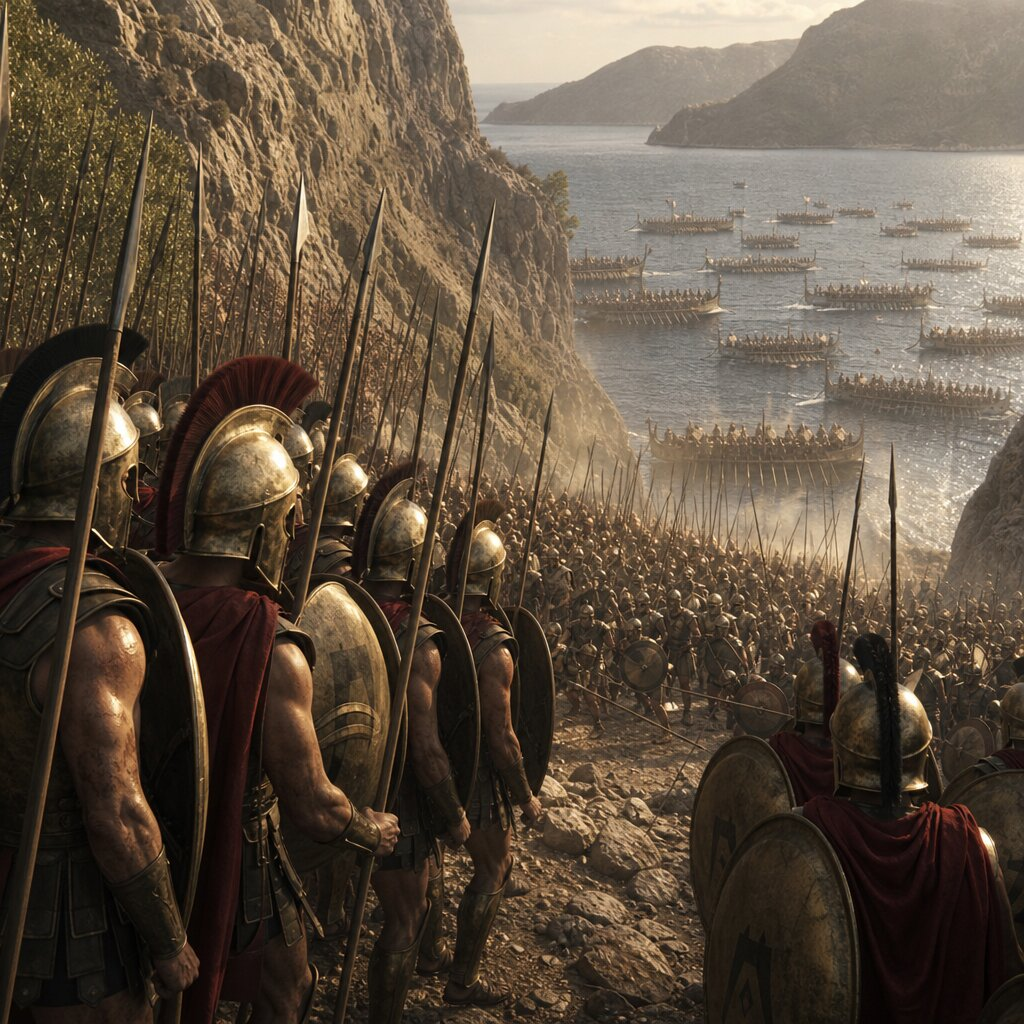 Illustration historique : Bataille des Thermopyles et victoire navale d'Athènes à Salamine