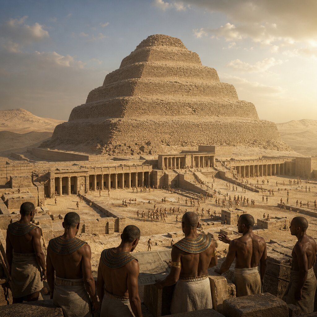 Illustration historique : Pyramide à degrés de Djoser à Saqqarah (Imhotep)