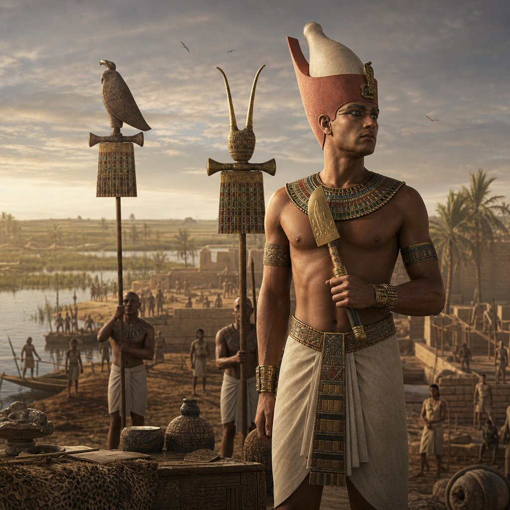 Illustration historique : Unification de la Haute et Basse-Égypte par Narmer